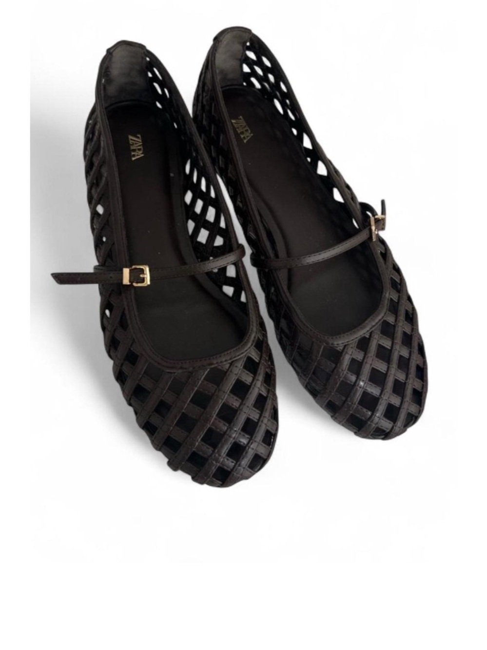 Zara Dark Brown Woven Mary Jane Flats 🤎